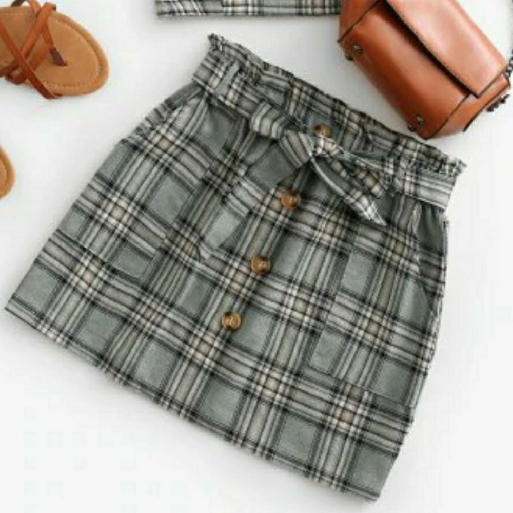 Green Zaful Plaid Skirt With Belt